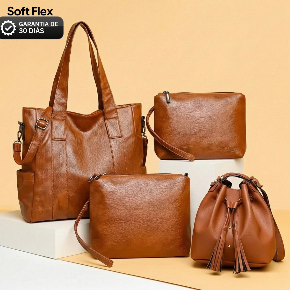 Leve 4 Pague 1: Kit Bolsa Feminina de Couro Legítimo + Brinde Exclusivo