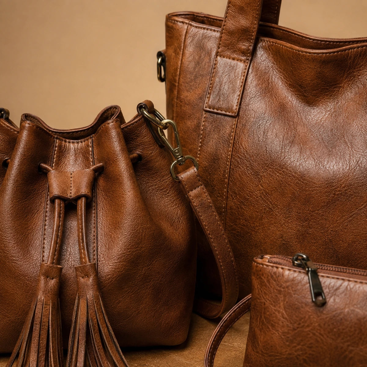 Detalhes do acabamento das bolsas Lunia
